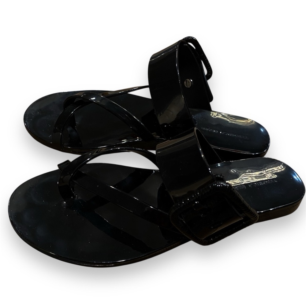 Veronica Beard Black Salva Jelly Buckle Slide Sandals Patent Vacation Resort 6 - Picture 6 of 8